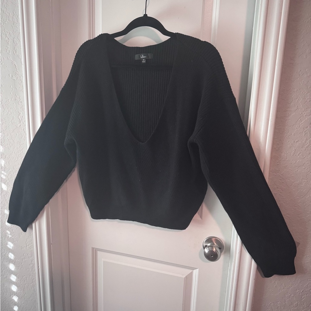 Lulu's Black V-Neck Knit Sweater